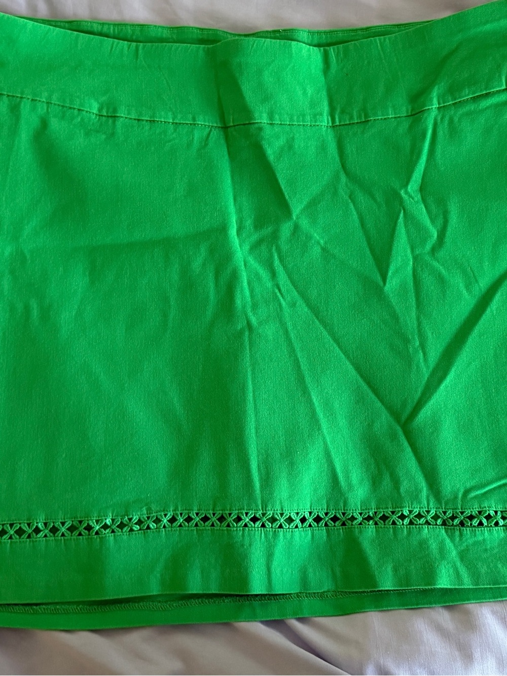 crown & ivy Bright Green Mini Skirt with Eyelet Hem